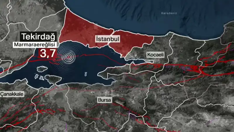Marmara Denizi'nde Sabah Saatlerinde 3,7 Büyüklüğünde Deprem Meydana Geldi